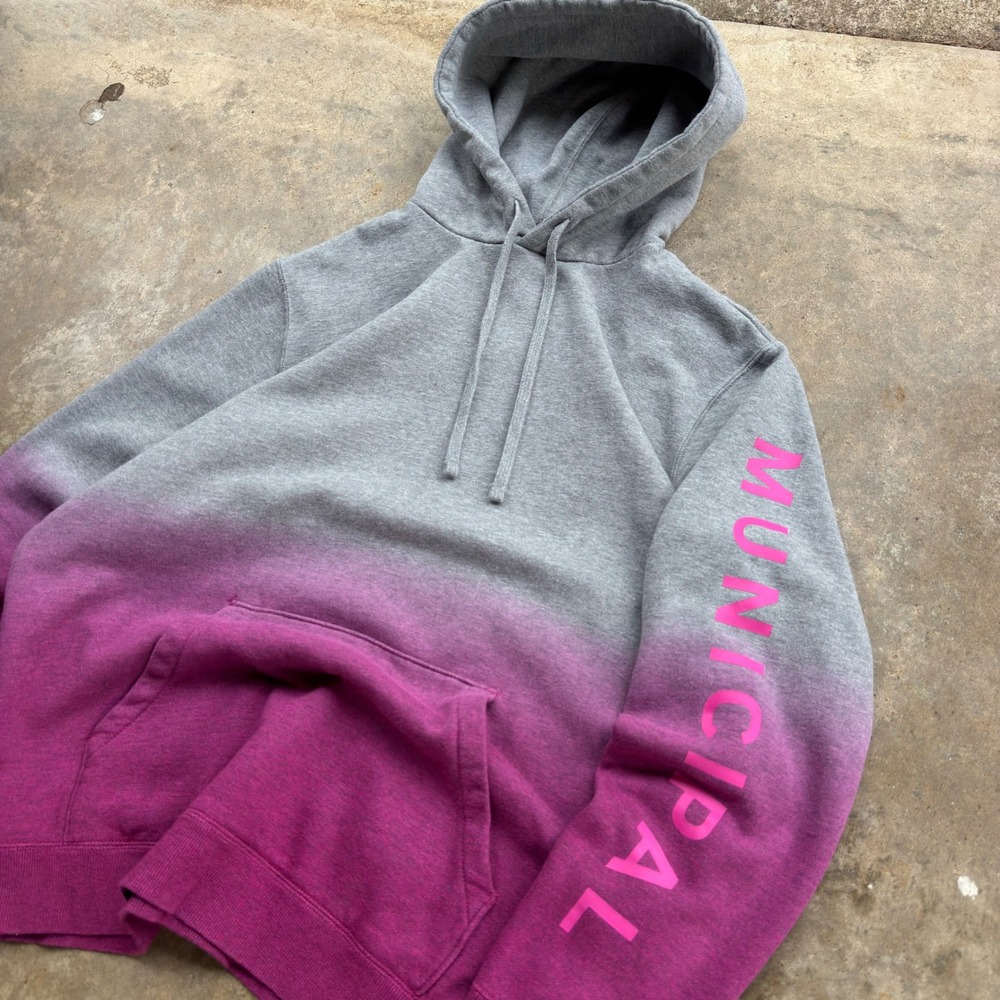 Vintage Y2K Municipal Hoodie Gradient Mark Wahlberg Core Grey Purple XL (i3)